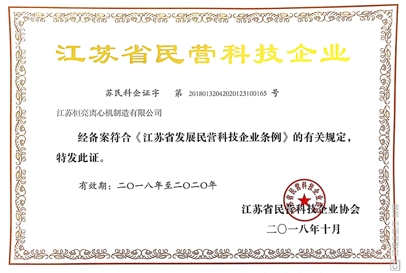 Private science and technology enterprise certificate